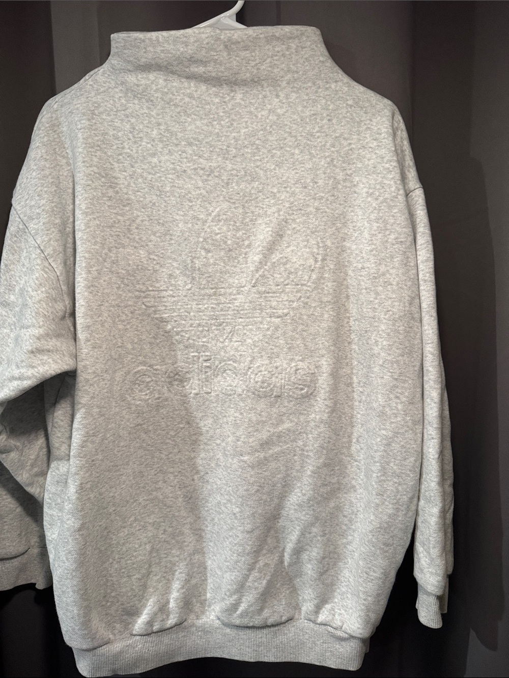 Adidas Women’s Heather Gray Mockneck Sweatshirt with Embossed Trefoil